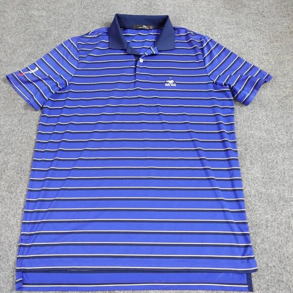 RLX Ralph Lauren Polo Shirt XL Blue Striped Bulle Rock Embroidered - Picture 1 of 8